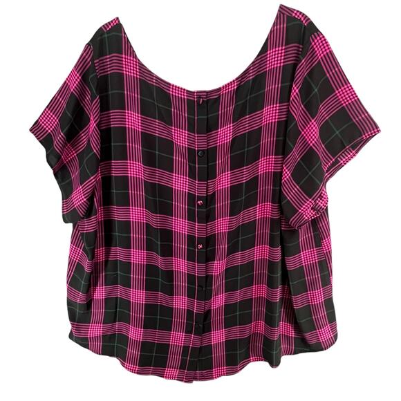 Torrid Shirt Womens 4XL Black Pink Plaid Short Sleeve Button Back Top Plus Size - Picture 5 of 15
